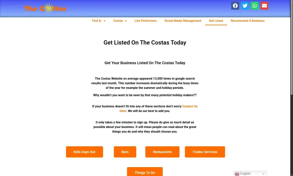 Get Listed Sign Up Page